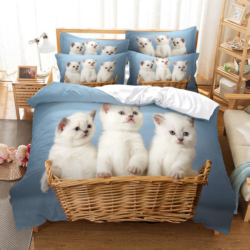 Comforter Cat Cute Kitty Theme Bedding Set For Kids Girls 2/3Pcs Single Double Queen King Size Comforter Bedclothes