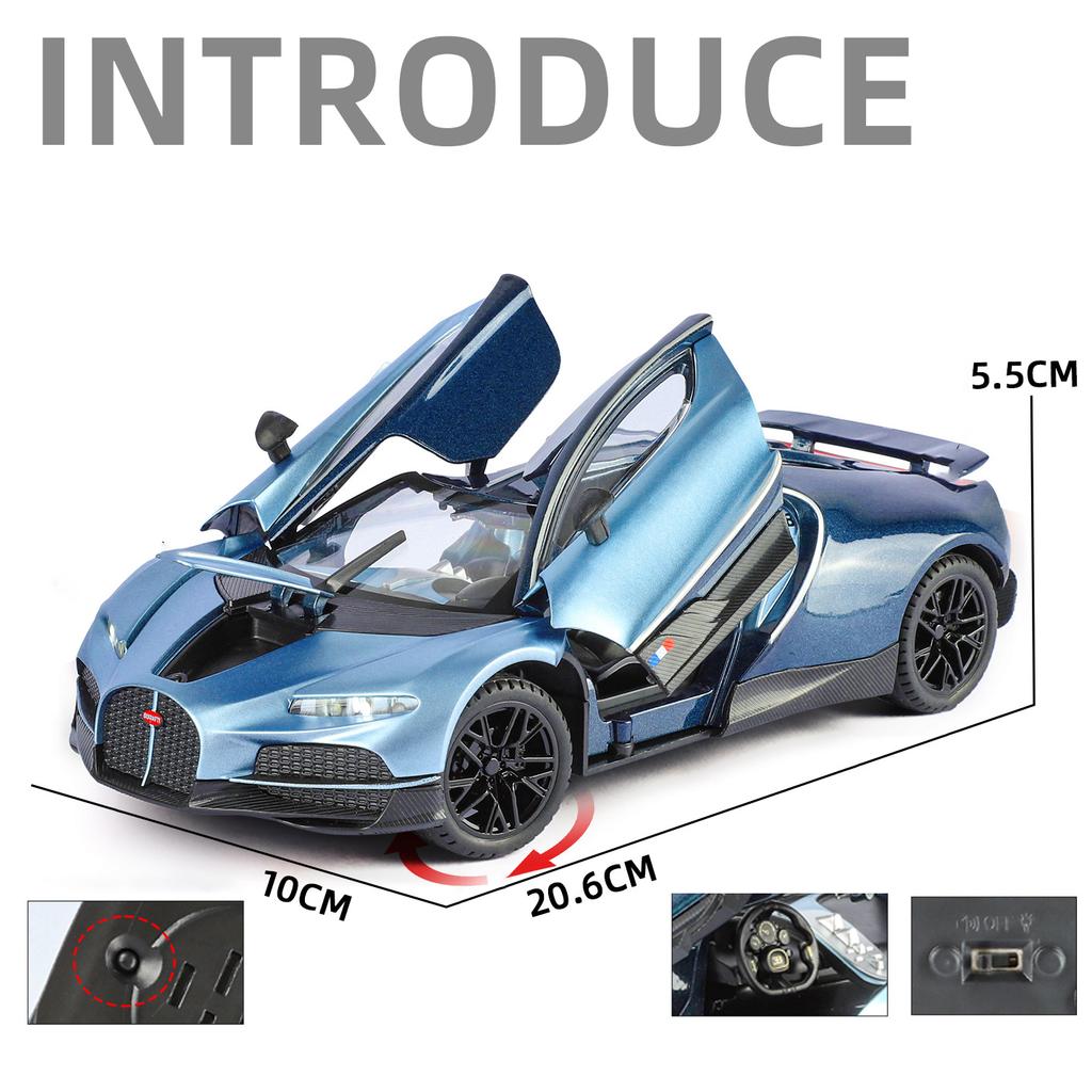 Modèle de voiture Bugatti Tourbillon Supercar en alliage 1/24 Son et lumière Rappel Jouet pour enfants Objets de collection Cadeau d'anniversaire