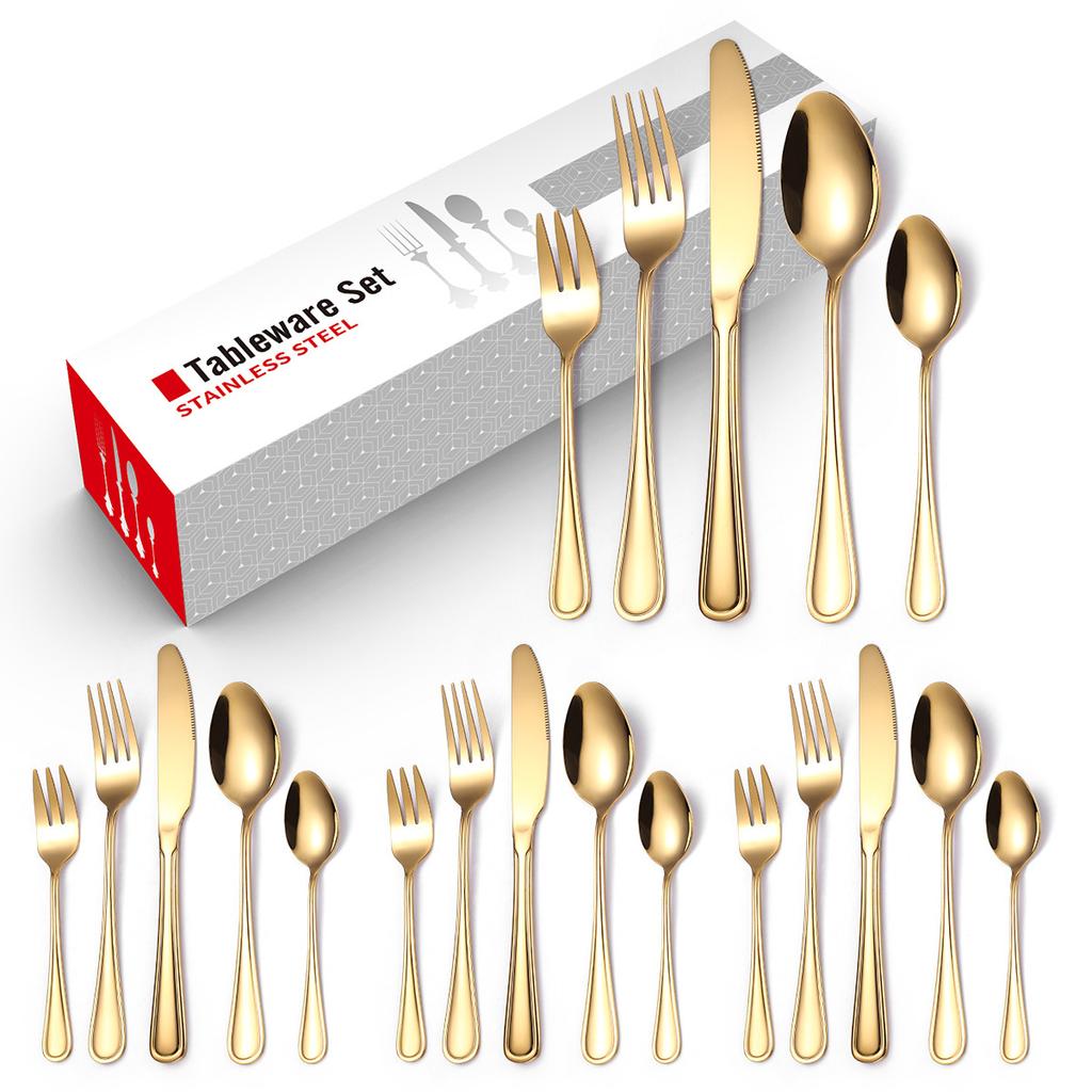 2026 Stainless Steel Tableware Set 20-piece Creative Gold Household Western Food Steak Knife Fork Spoon