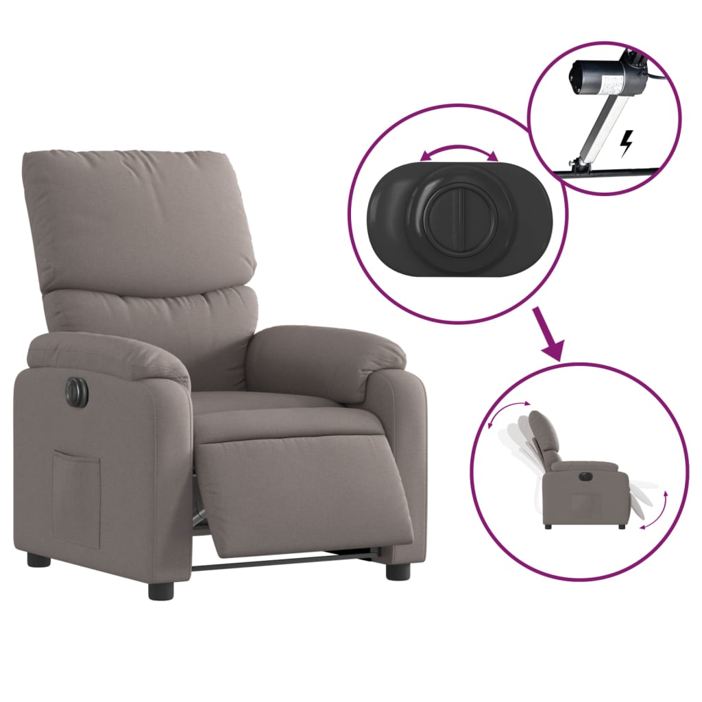 Electric Recliner Chair Taupe Fabric