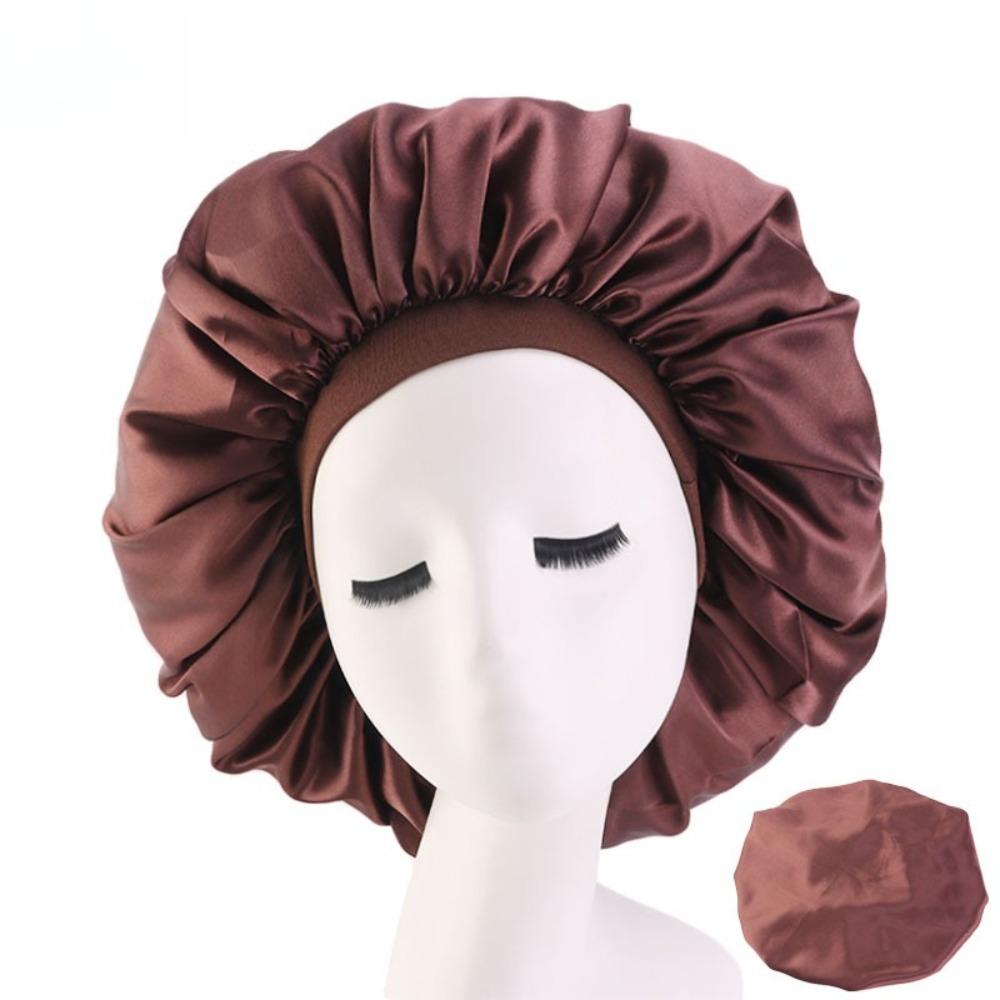 Oversized Silky Satin Bonnet for Women Soft Sleep Night Hair Cover Elegant Shower Bath Hat Solid Color Head Bonnets for Women