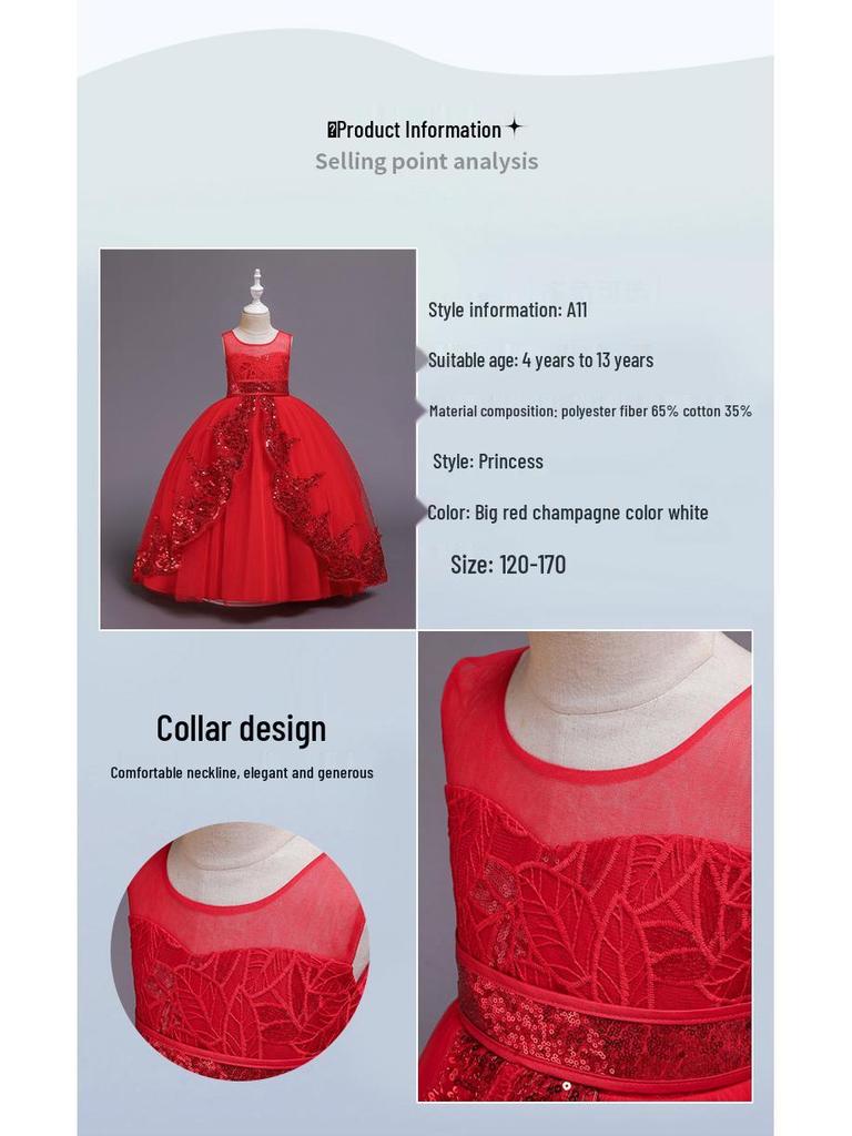 Girls' Sequin Lace Flower Girl Wedding Dress