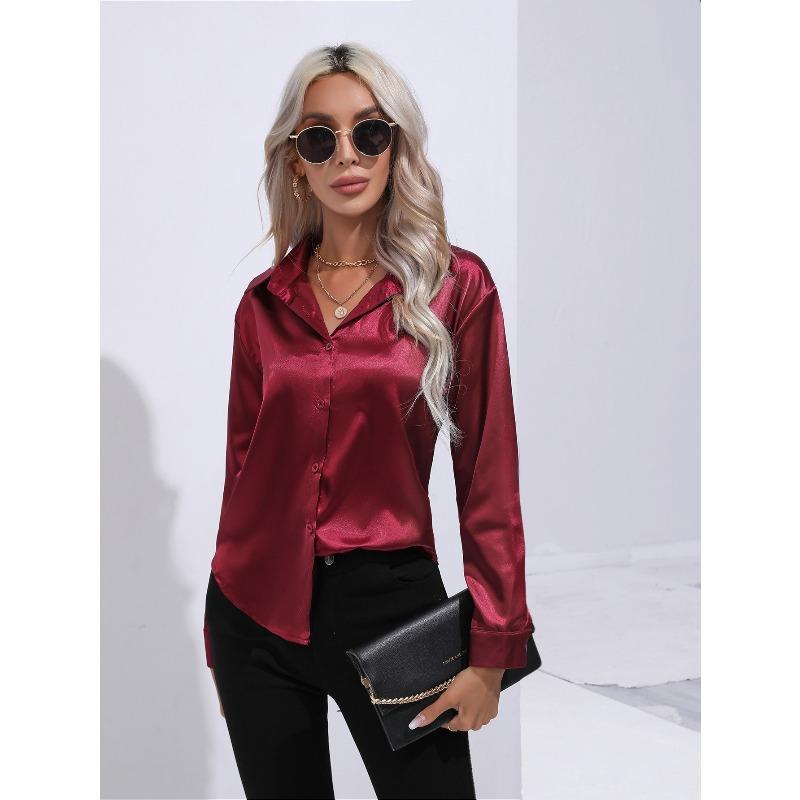 JPNTKY Women's Fashion Casual Solid Color Print Long Sleeve POLO Neck Blouses & Shirts