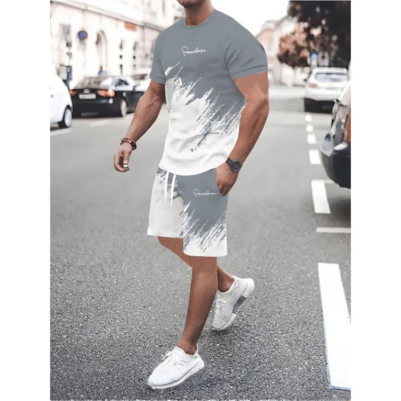 Men's casual suit outdoor sports fashion short sleeved T-shirt shorts set