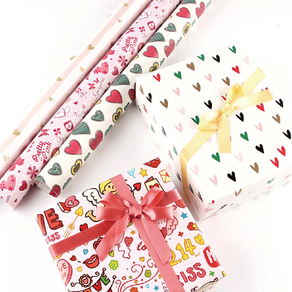 Valentines Day Gift Wrapping Paper Set Heart Printed DIY Craft Paper with Ribbons Stickers for Wedding Birthday Party Gift Decor