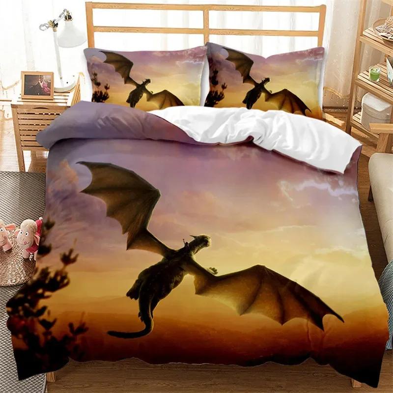 Ancient Wild Animal Bedding Set Flying Dragon Duvet Cover Microfiber Gothic Theme Monster Comforter Cover For Children Boys Teen
