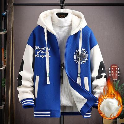 Cardigan con cappuccio in lana d'agnello per uomo autunno e inverno taglie forti, imbottito e spesso