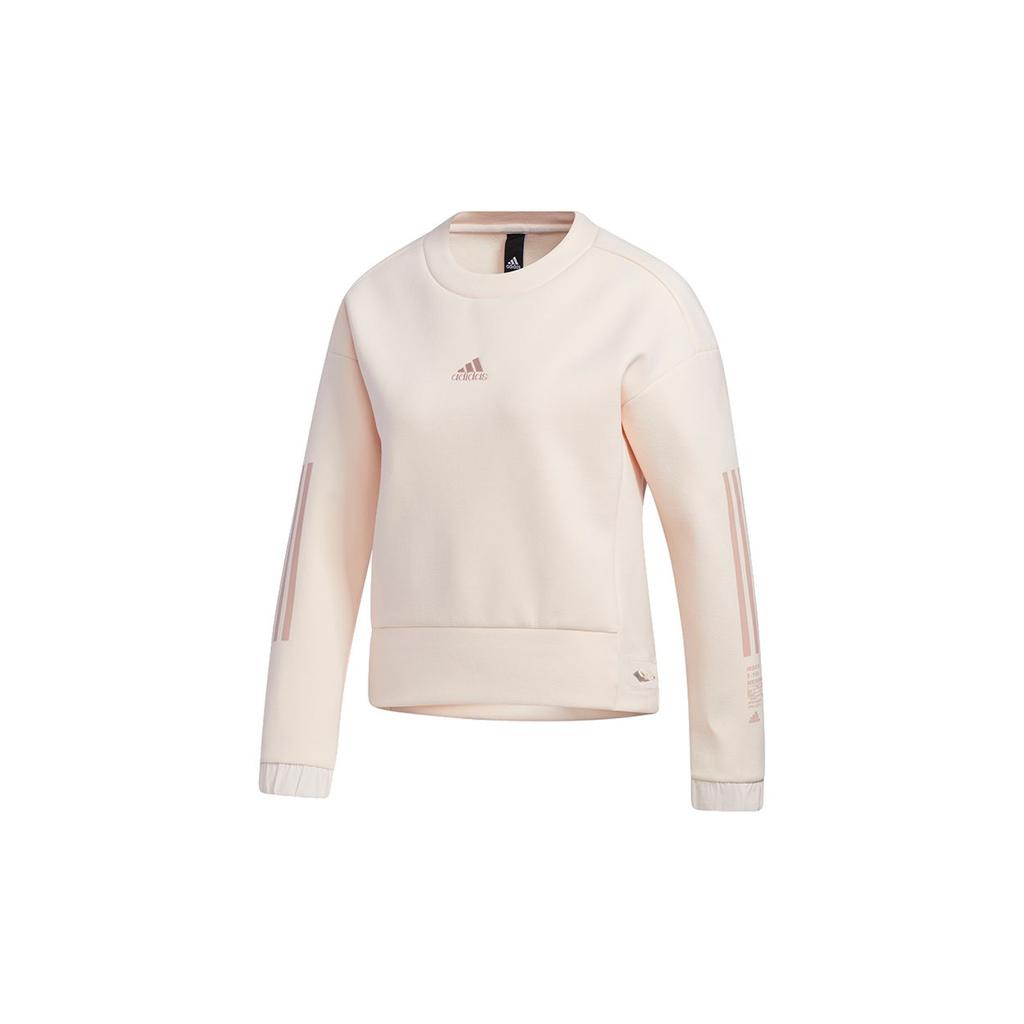 Adidas Style Soft Sweatshirt With Logo Print, Cropped Casual Sport Women Sweatshirt Pink GM1460