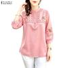 Women Casual Round Neck 3/4 Sleeve Loose Print Blouse