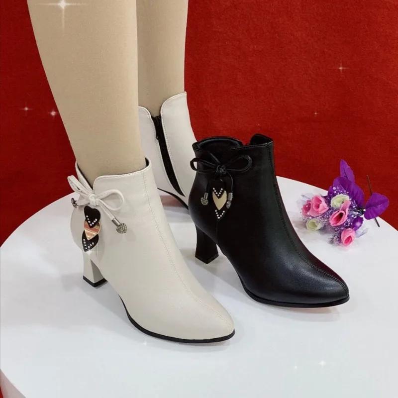 Fashion Women Pointed Toe Ankle Boots Fashionable Wedding Dress Elegant Shoes Comfortable Outdoor Elegant Zipper Boots Zapatos De Mujer