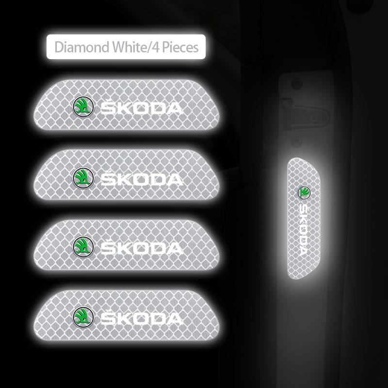 4Pcs Car Door Sticker Safety Opening Warning Reflective Decal Mark For Skoda Kylaq Elroq Kodiaq Octavia Enyaq Kamiq Scala Superb