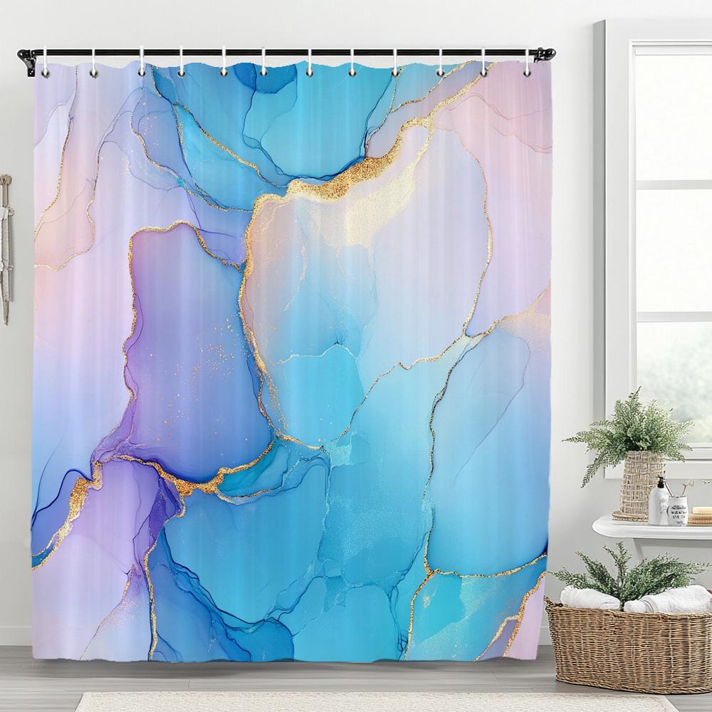 Blue Gold Textured Marble Shower Curtain Black White Natural Art Pattern Polyester Fabric Washable Shower Curtain Bathroom Decor