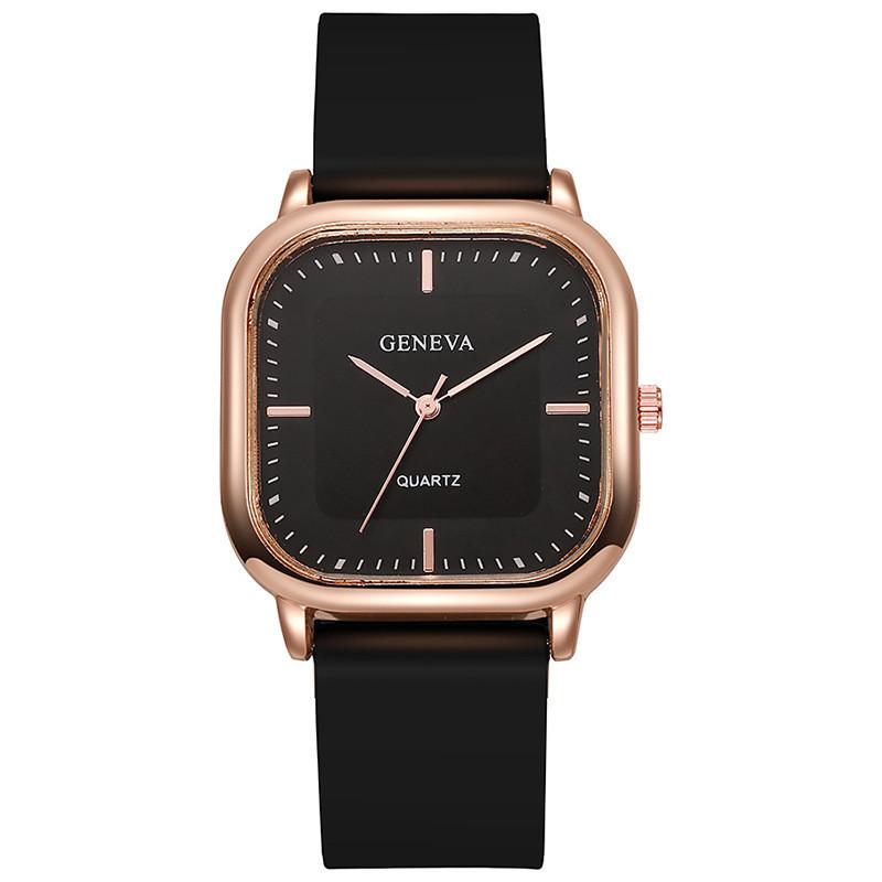 Minimalist Square Quartz Watch For Women With Silicone Band And Rose Gold Finish For Daily Wear