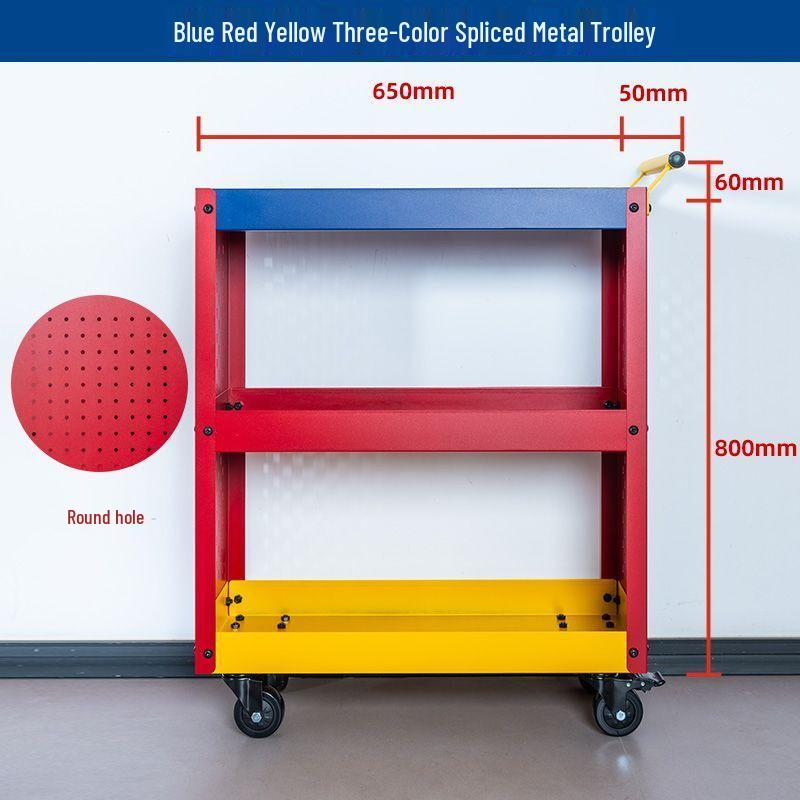 Three-Layer Mobile Tool Cart with Metal Perforated Panel and Storage Racks