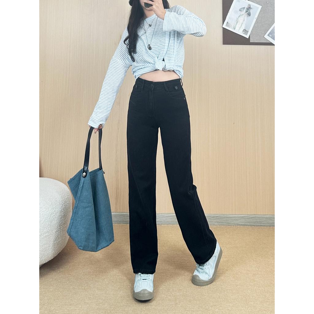 Elastic wide-leg jeans women's new spring high-waisted loose and narrow version retro straight-leg pants women's jeans