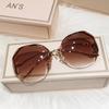 Luxury Round Gradient Sunglasses Women Metal Curved Temples Eyewear Ocean Rimless Fashion Sun Glasses Ladies Uv400