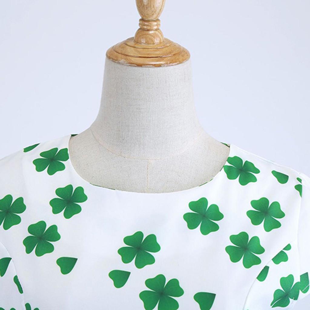 St. Patrick's Day Women's  Evening Print Party Prom Swing Bow Dress