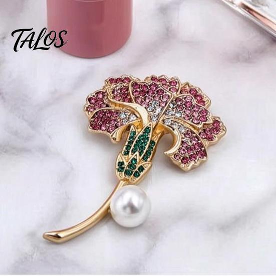 Metal Brooches Carnation Flower Brooch Pin for Women, Luxury Rhinestone Floral Vintage Pins Lapel Pin, Alloy Jewelry Accessory Wedding Party