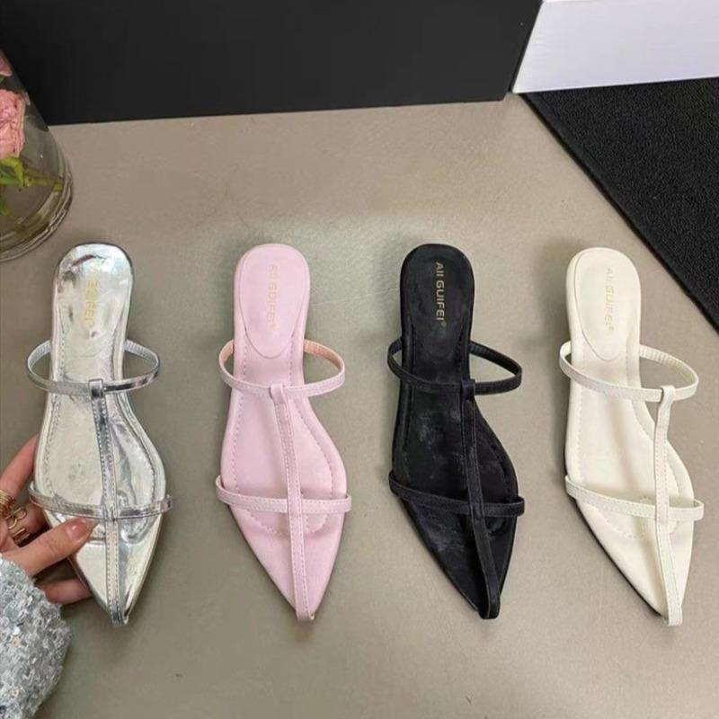 Fashion New Style Women's Shoes Narrow Band Heels Women Sandals Fashionable Pointed Toe Toe Jump Pump Stripper Party Women's Slippers