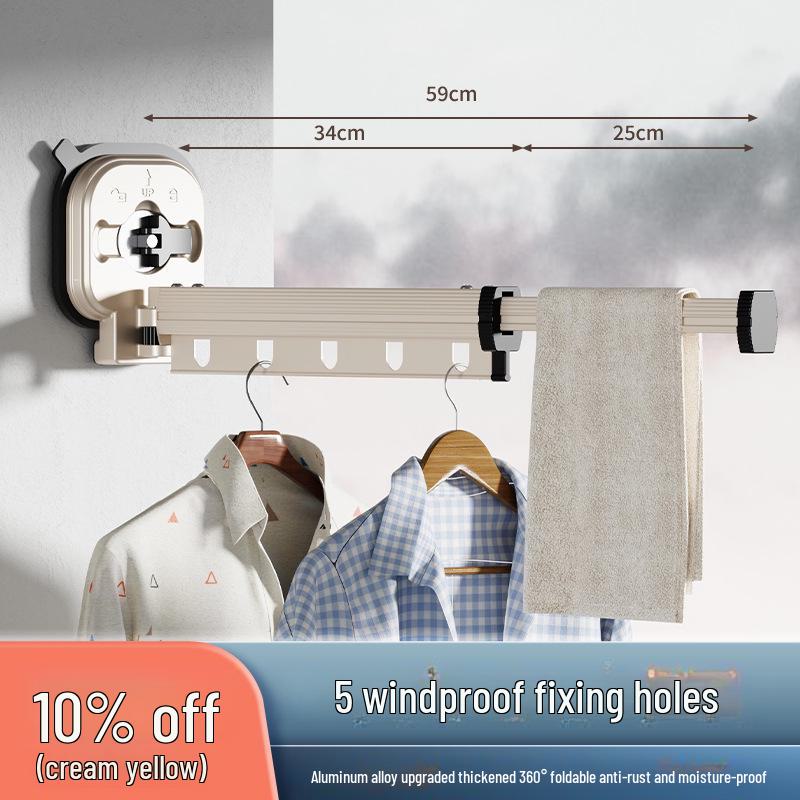 "Punch-Free Suction Cup Folding Clothes Rack - Telescopic Invisible Balcony Rod"
