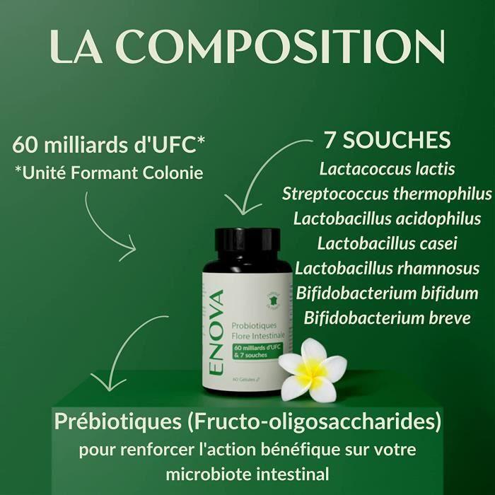 Probiotique flore intestinale - ferments lactiques 60 milliards ufc - 60 gélules - fabriqué en france - complément alimentaire