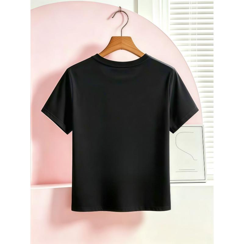 Kids Pink Dinosaur Princess Bow Graphic Crewneck Short Sleeve Tee