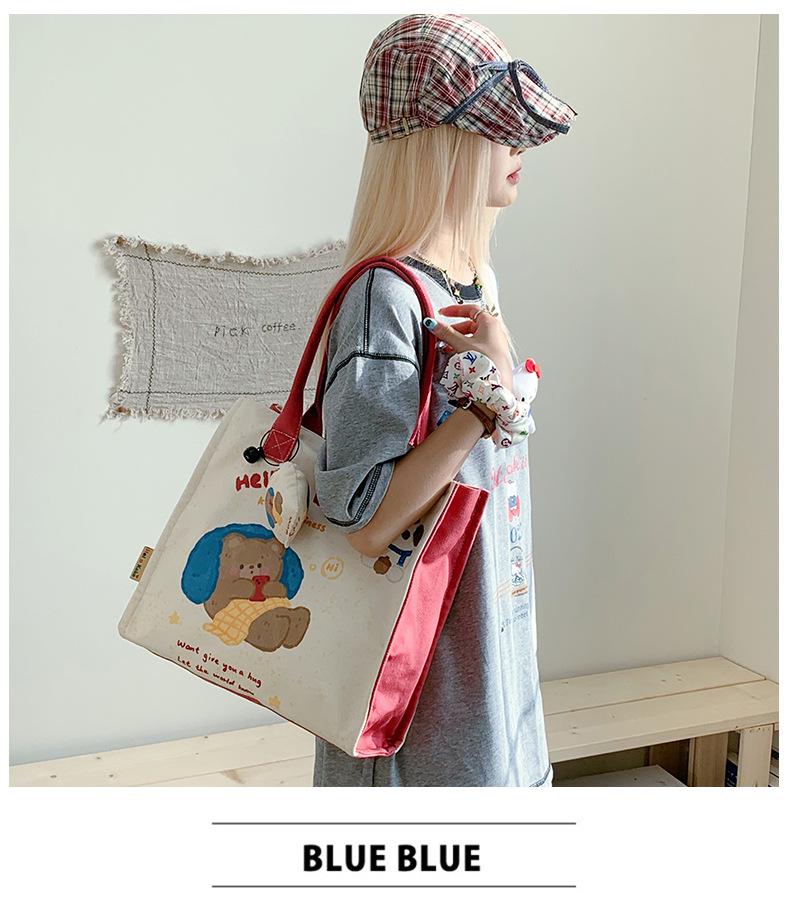 Niche Design Cute Cartoon Canvas Tote Bag, Large Capacity Shoulder Bag for Women, Autumn/Winter Korean Lazy Style
