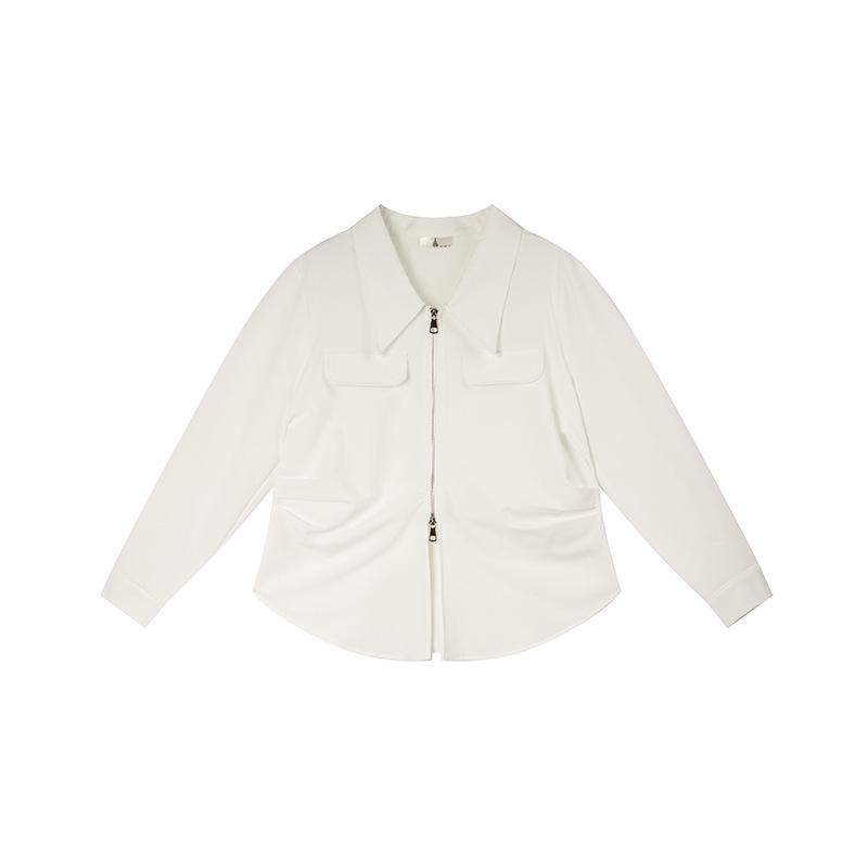 

Shuang Tian Women s Plus Size Polo Collar Zipper Shirt Top - Spring 2026 Fashion Arrival 4XL белый