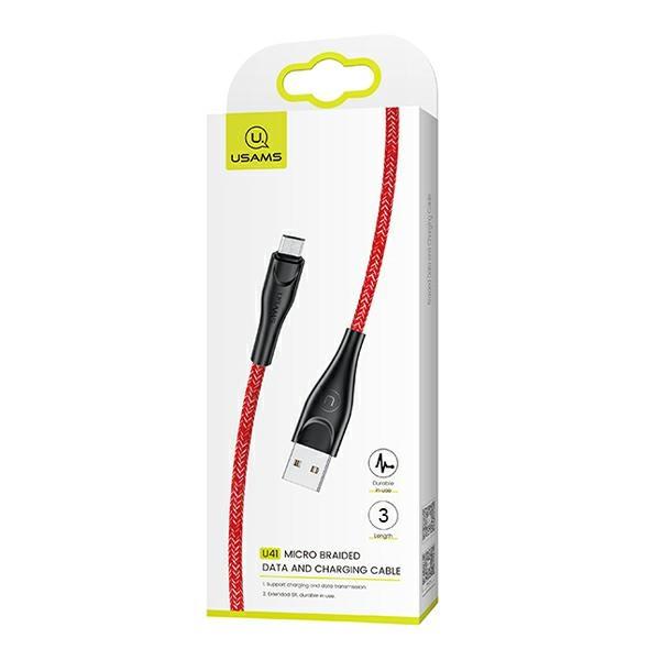 Usams Kabel Pleciony U41 Microusb 3M2A Czerwony/Red Sj399Usb02 (Us-Sj399) Fast Charge