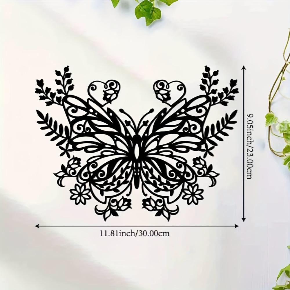 

Black Metal Butterfly Wall Decor, Farmhouse Style for Porch Fence Patio Living Room Bedroom Yard Garden 12in