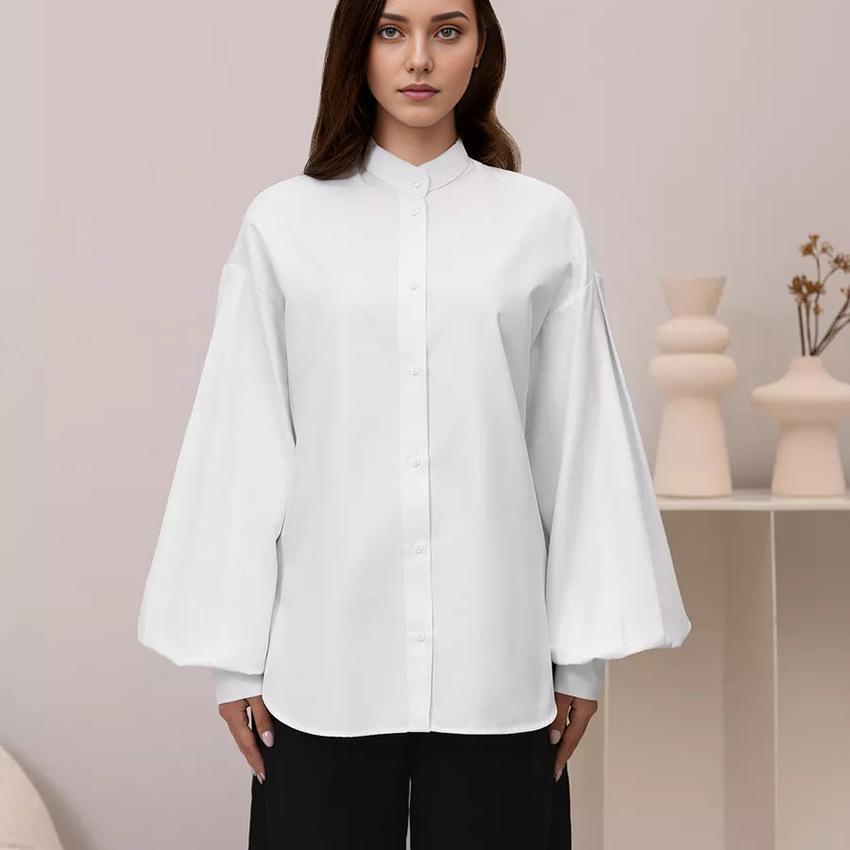 Spring European and American neutral minimalist style wildberries sexy lapel lantern sleeve cardigan shirt women's clothing