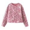 Women'S Crew Neck Cardigan Flower Pattern Cotton Jacket