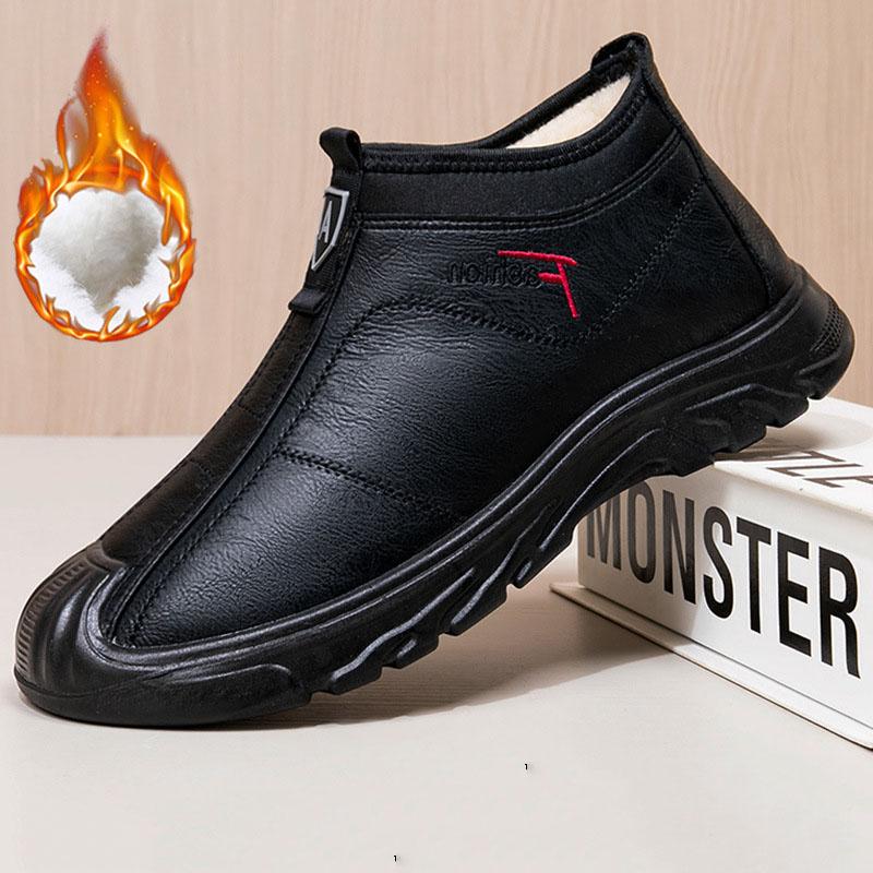 

Мужские зимние короткие ботинки, удобные зимние ботинки с подкладкой из искусственного меха, теплая нескользящая обувь для отдыха на природе, удобная рабочая обувь для ходьбы 45 чёрный