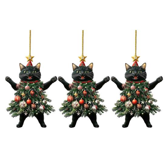 Weihnachtskatze im Weihnachtsbaum Acryl Hängeornament 2D Flach Auto Rückspiegel Anhänger Weihnachtsgeschenke für Katzenliebhaber