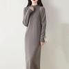 Women's Wool Knit Sweater Dress - Half High Neck, Over Knee, Loose Mid-Length Pullover for Autumn/Winter