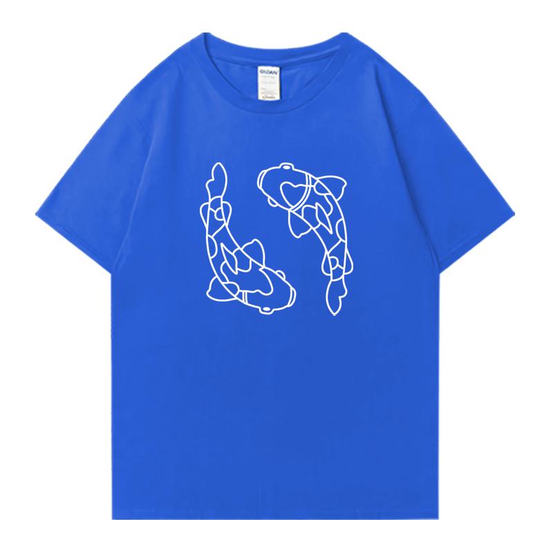 Summer 2026 Minimal Koi Carp Print Oversized Tshirt 100 Cotton Unisex Women Short Sleeve Tee Shirt Unisex Casual Popular Clothing