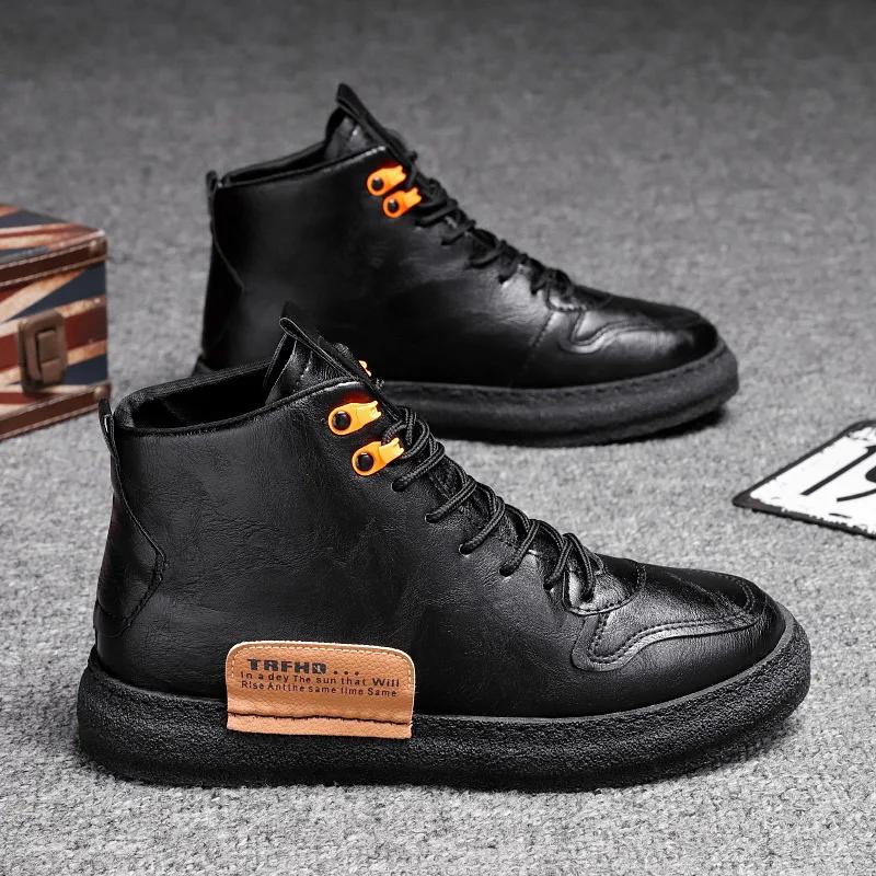 

Модные мужские ботинки 1s, британская обувь, повседневные кожаные мужские ботильоны, высокие мужские ботильоны на шнуровке, 2024, новые туфли на платформе 44 чёрный