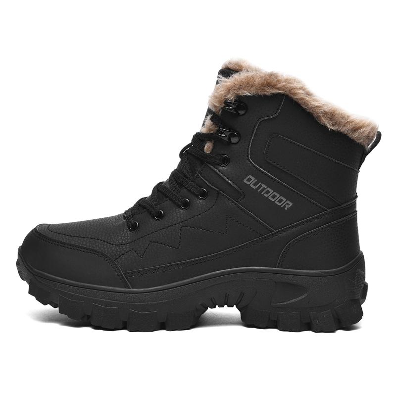 Winter Snow Boots Men Plush Lace-up Warm Anti-slip Shock-absorbing High-top Casual Shoes Men Soft Comfortable Hiking Shoes Men