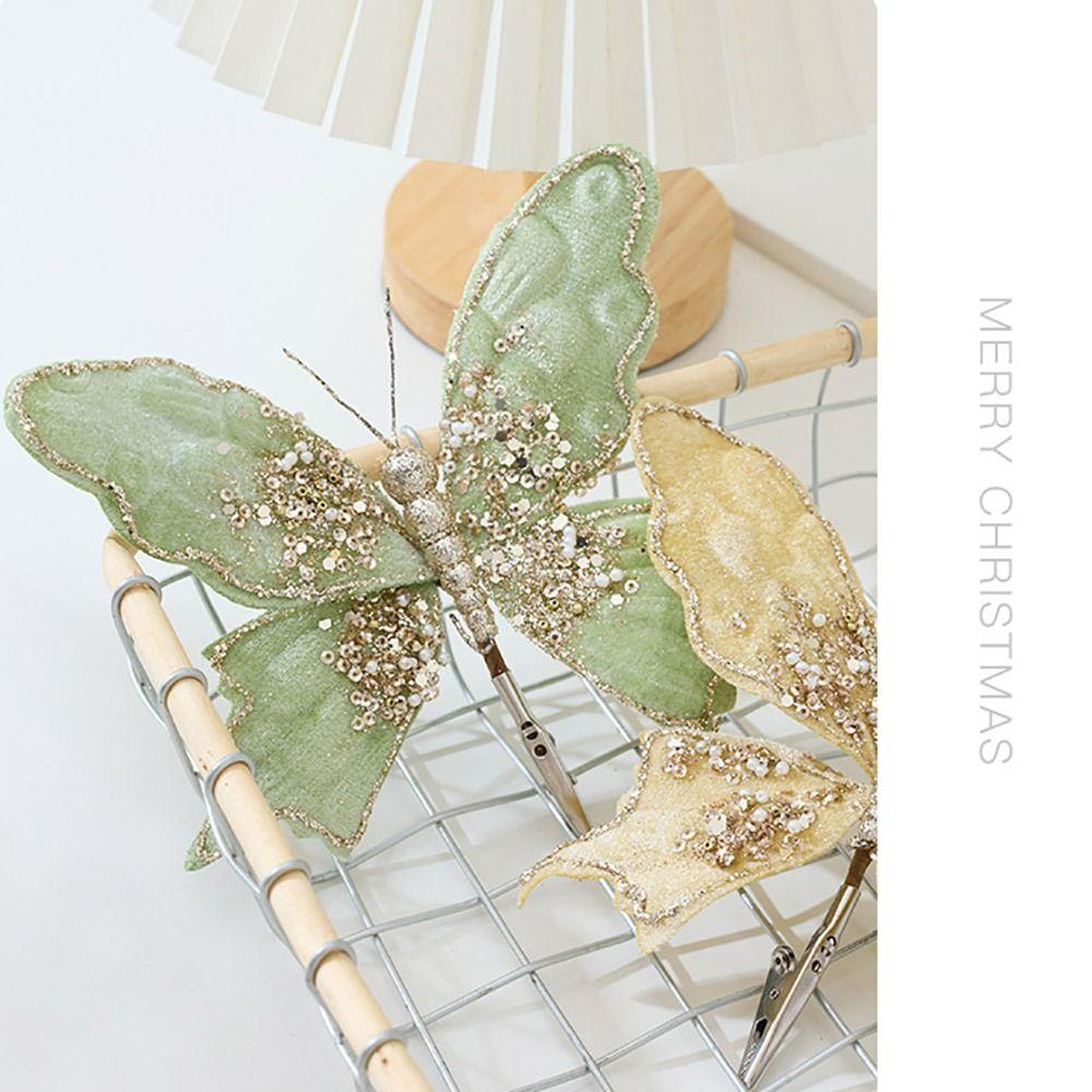 Glitter Christmas Artificial Butterfly Fabric Plastic Christmas Hanging Decoration  Christmas Decor