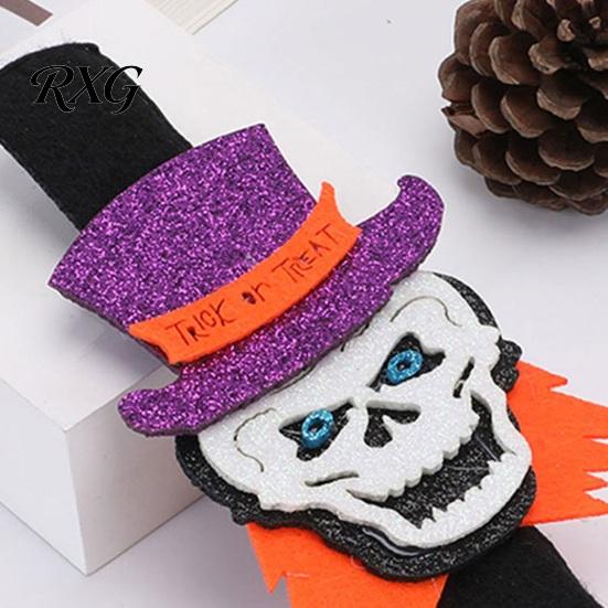 Cat Snap Bracelets Halloween Glitter Felt Slap Bracelet, Cartoon Pumpkin Skull Spider Party Favors Band, for Kids Adults Bands