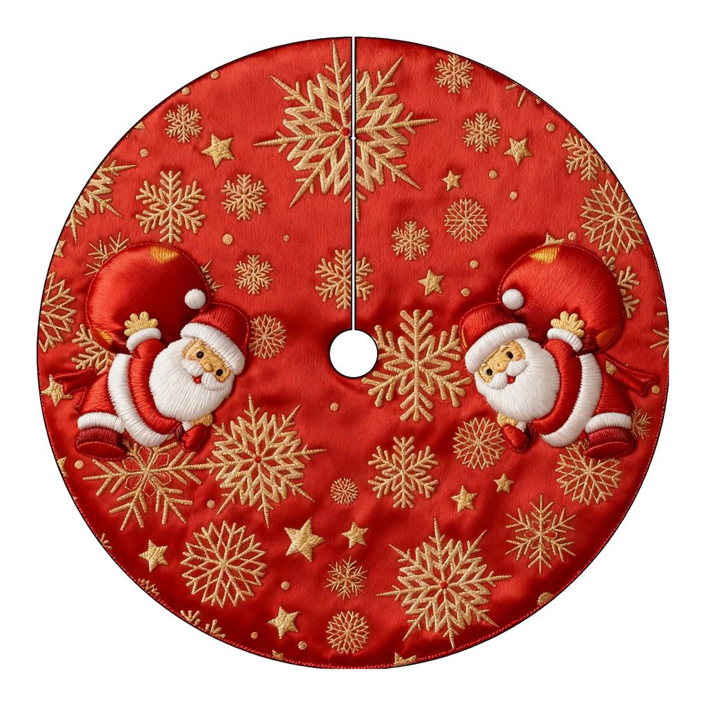 Christmas Tree Skirt with 2D Embroidery- Digital Print for Holiday Festive Decoration