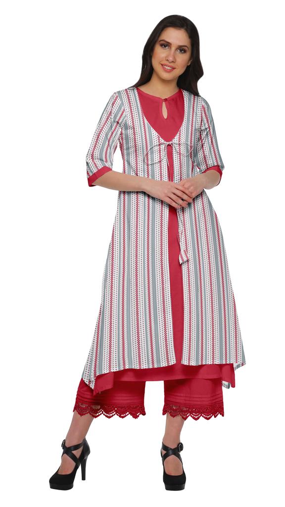 Moomaya Indian Palazzo Kurta Jacket Set For Women Partywear Chanderi Ethnic