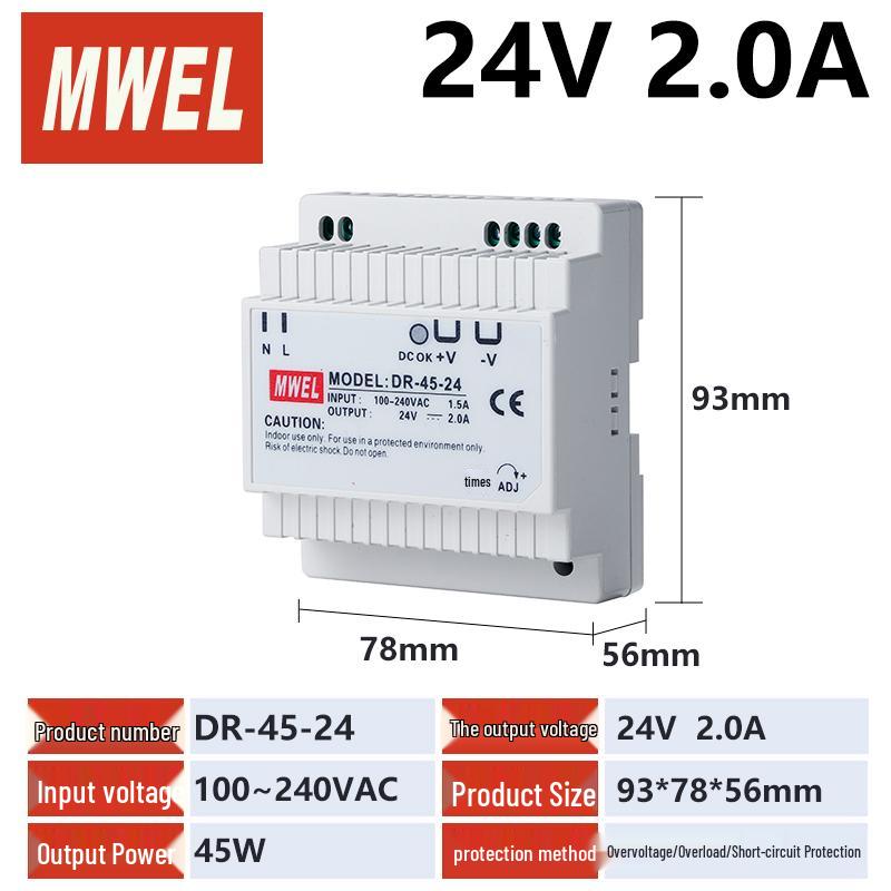 240W DIN Rail Power Supply Transformer, 24V to 12V DC
