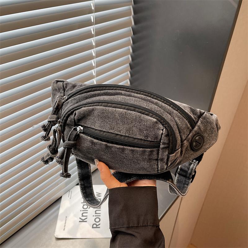 Vintage Denim Chest Bag Women Crossbody Bag Large Capacity Shoulder Bag