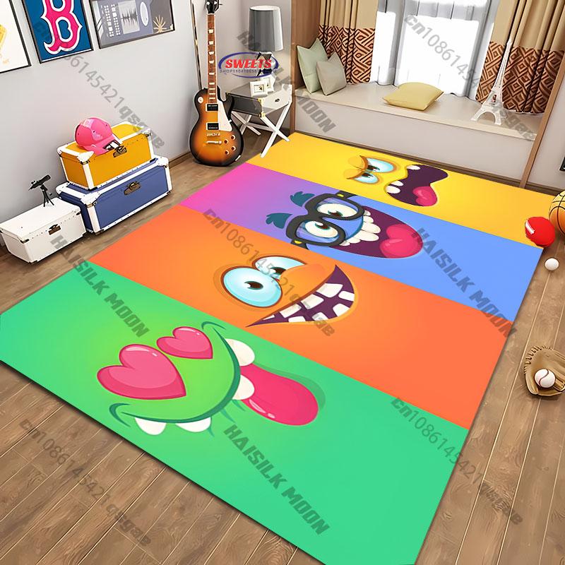 Cute Cartoon Silly Faces Printed Carpet Bedroom Living Room Sofa Study Children's Room Decorative Rug Multi-size Non-slip Mats