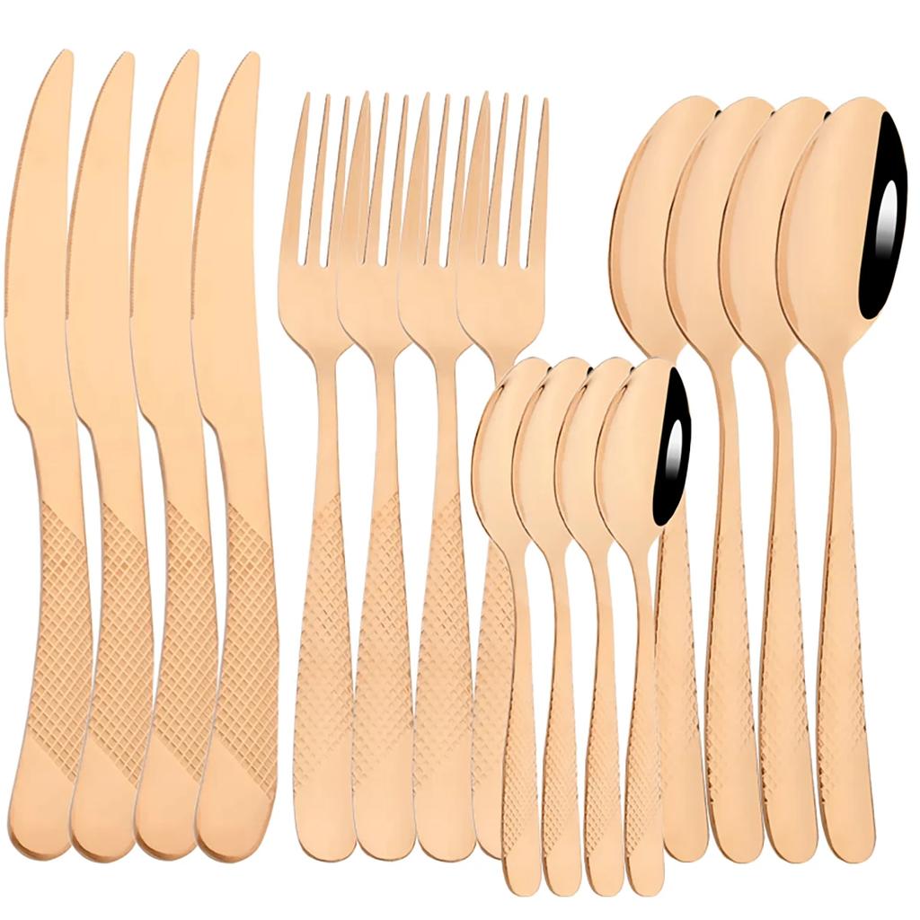 16Pcs Tableware Set Stainless Steel Dinnerware Set Gold Cutlery Spoon Fork Knife Western Cutleri Silverware Flatware Supplies