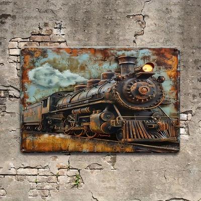 Panneau Plat en Bois 2D 30*20cm Panneau Décoratif en Bois Locomotive à Vapeur Vintage, Parfait pour la Maison, le Bar, le Café, le Bureau ou le Garage