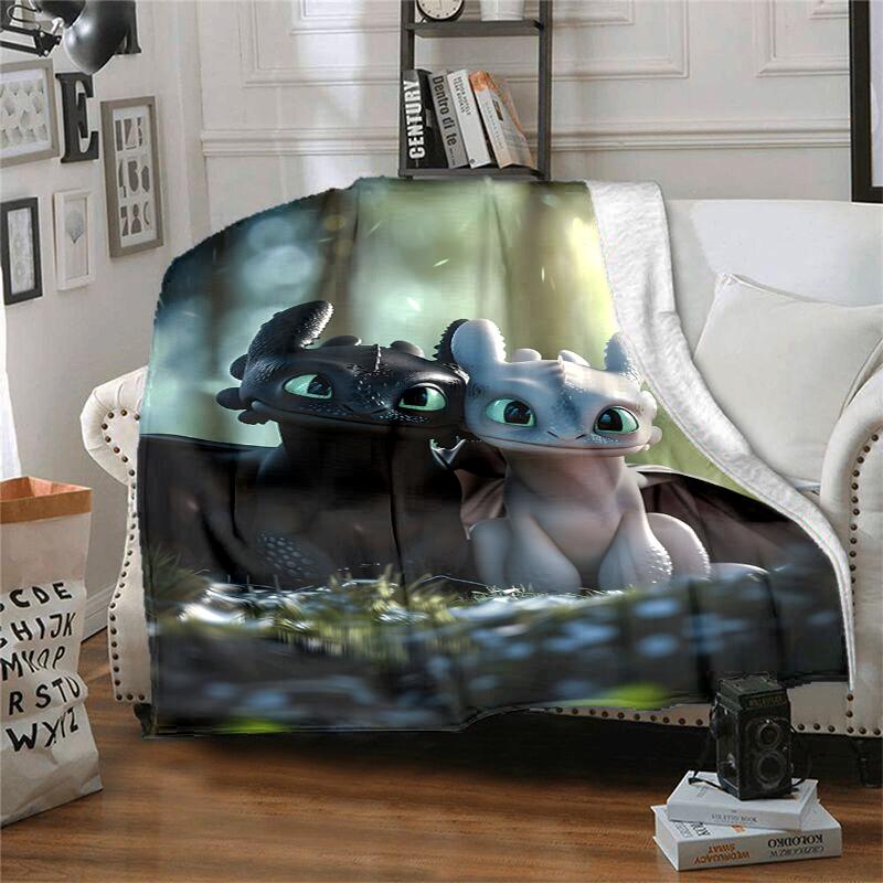 Toothless Flannel Blanket Soft Warm All-Season Throw, Design for Camping, Car Travel, Hiking Sofa, Bed, Office Perfect Gift for Parties