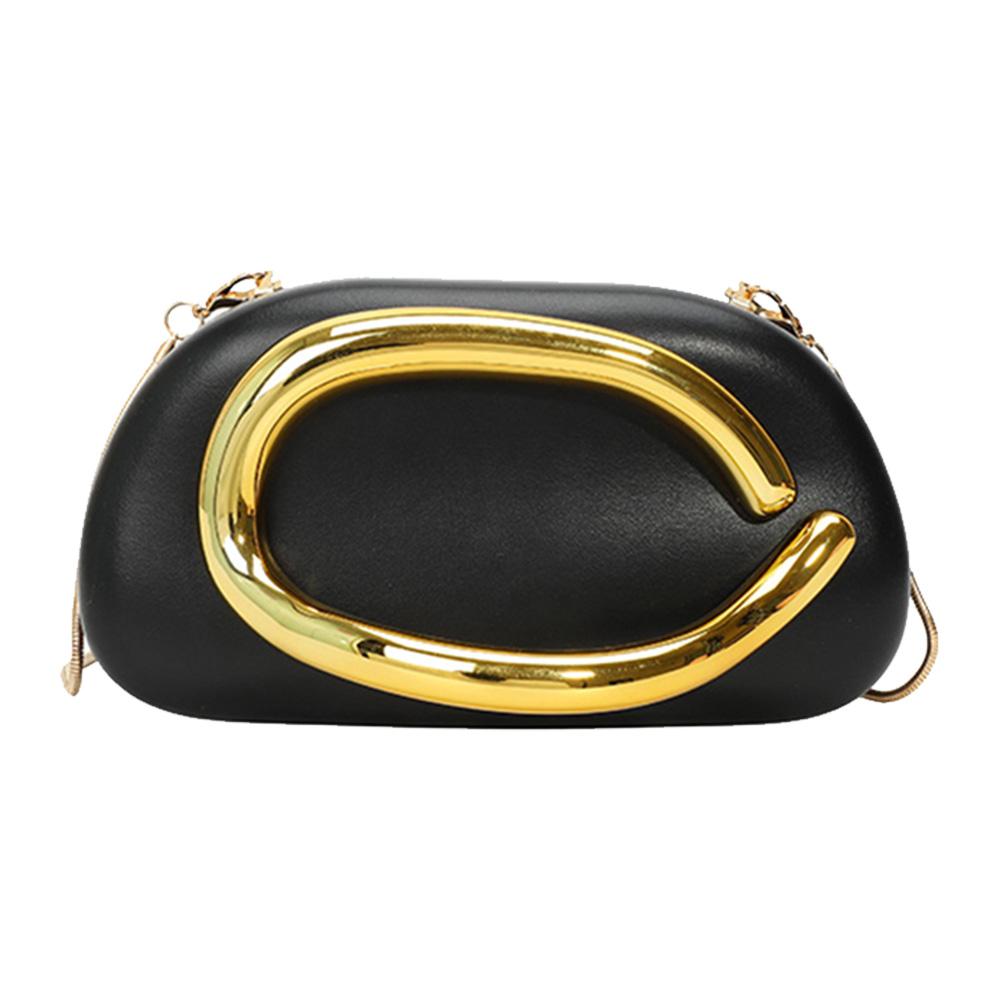 Women PU Leather Trendy Clutch Purses Solid Color Metal Decoration Evening Bag Hand-held Shoulder Clutch Bag for Wedding Party