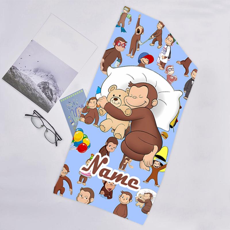 1pc Curious George2 Beach Towel with Custom Name, Beach/Swimming/Bath/Picnic/Camping Towel, Suitable for Seaside Beaches